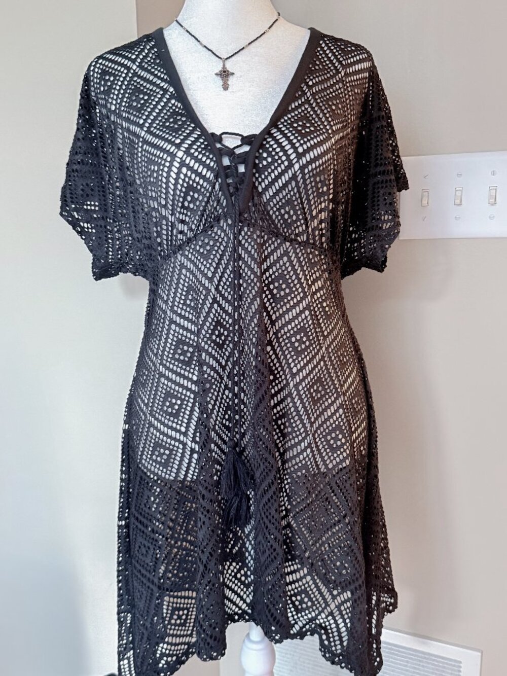 OP Black Mesh Bathing Suit Cover-up Dress - Size XL